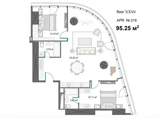 2 спальни, 95,3 м²