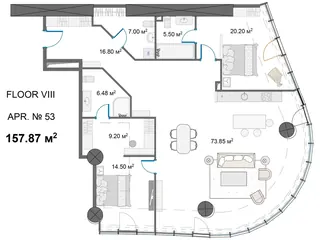 3 спальни, 157,9 м²
